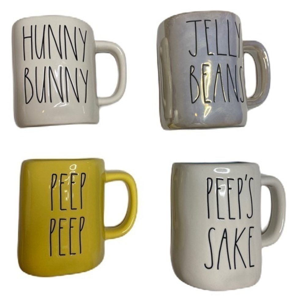 NWOT Set of 4 Rae Dunn mugs, Peeps sake, Jelly beans, Hunny bunny, Peep Peep